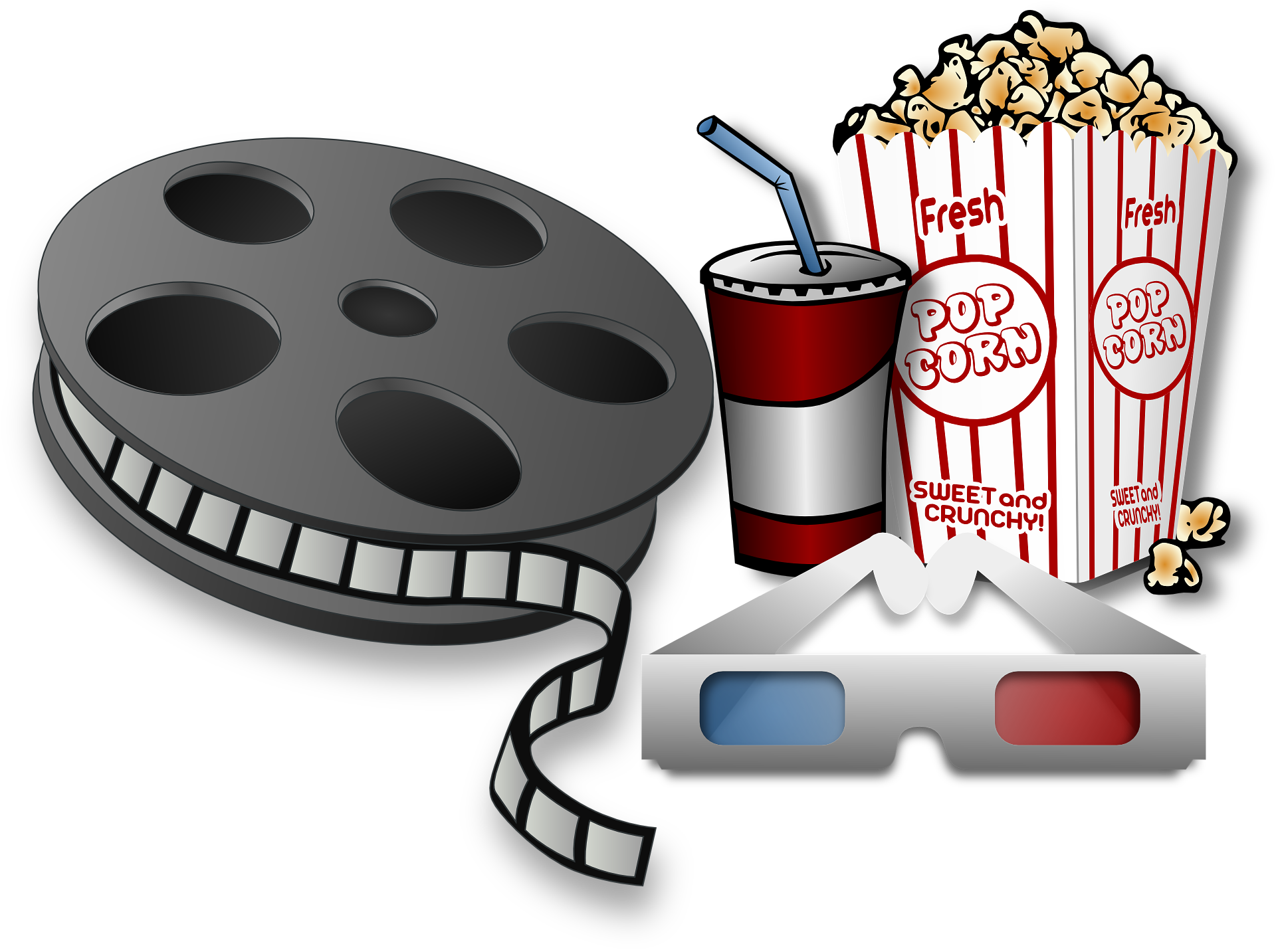 Movie film reel and popcorn. Image by OpenClipart-Vectors from Pixabay