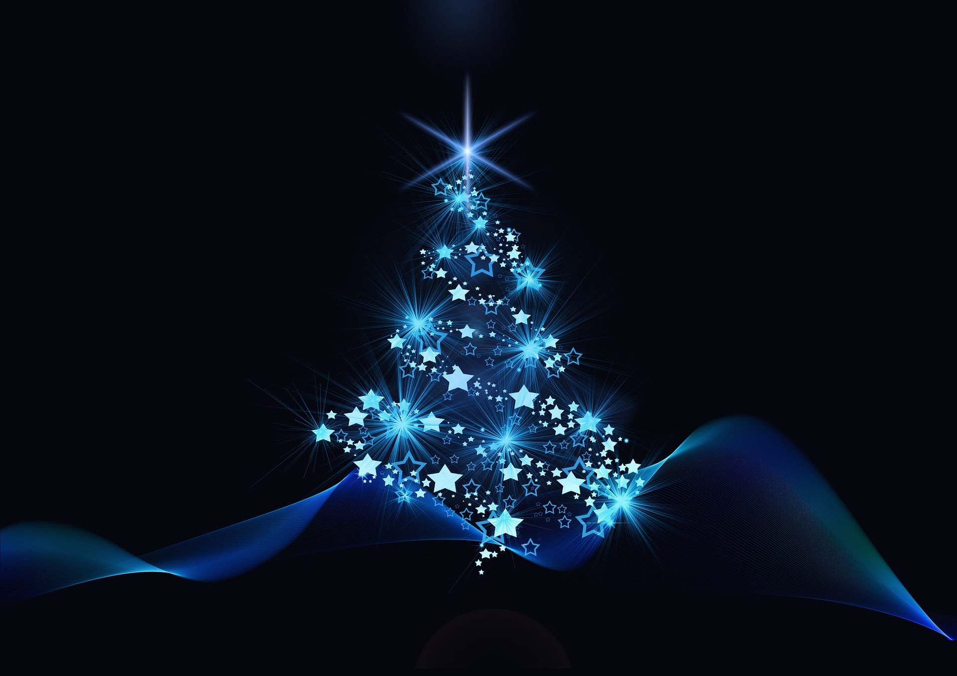 Christmas blue tree and black sky